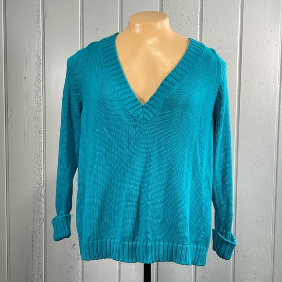 Lane Bryant Woman’s Turquoise Knitted V-Neck Sweater Sz 26-28 - Picture 8 of 10